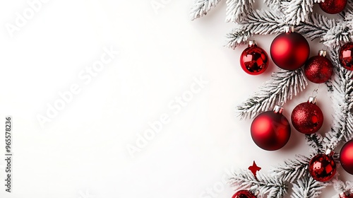 Minimalist White Christmas Background with Red Ornaments and Copy Space for Holiday Marketing, Announcements, or Invitations