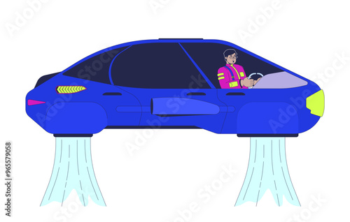Φωτογραφία Future flying car driver cartoon flat illustration
