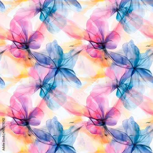 Seamless watercolor flower pattern. Bright colors.