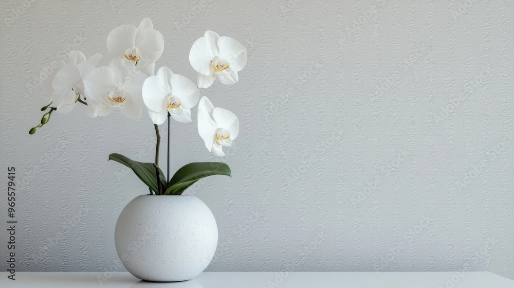 White orchid flowers in a minimalistic vase on a simple desk, representing elegance and natural beauty White orchid flowers in a minimalistic vase on a simple desk, representing elegance and natural beauty