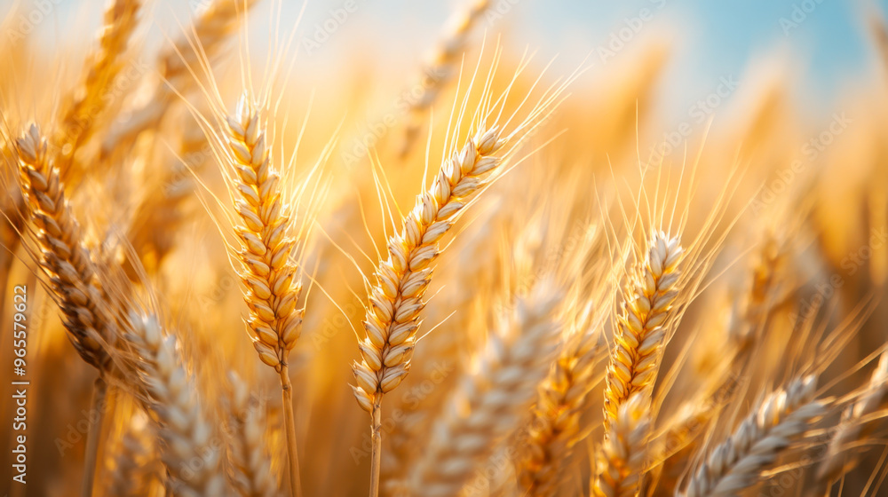 Wheat field with the sun. Golden wheat ears close-up. A fresh crop of rye Wheat field with the sun. Golden wheat ears close-up. A fresh crop of rye