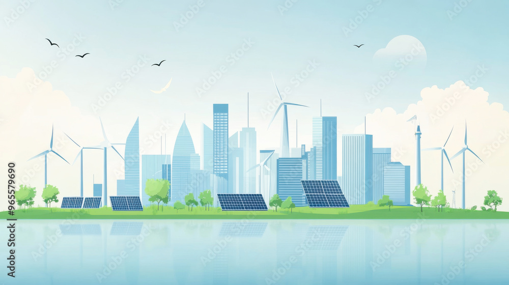 Obraz premium Green energy concept urban wind mill farm