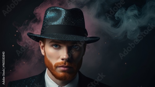 A man with red hair wearing a hat, surrounded by a mystical aura, suggesting a touch of magic in the air.