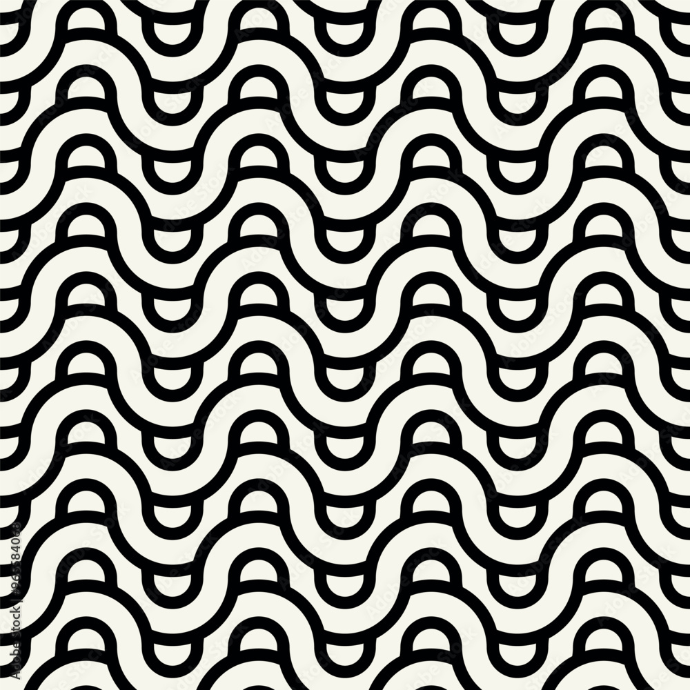 Vector seamless pattern. Geometric bold striped ornament. Stylish monochrome background. Bold repeating texture with winding ribbons. Vector seamless pattern. Geometric bold striped ornament. Stylish monochrome background. Bold repeating texture with winding ribbons.