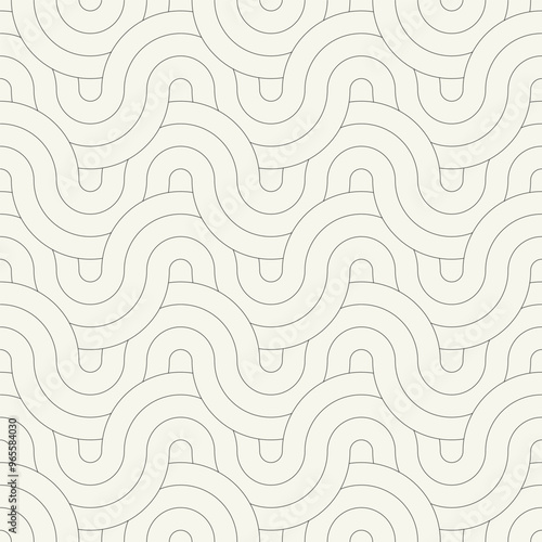 Vector seamless pattern. Geometric thin linear striped ornament. Stylish monochrome background. Line repeating texture with winding ribbons