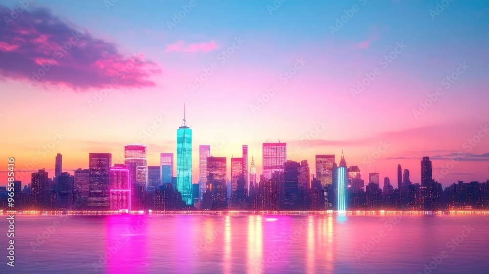 Glowing outline of a city skyline at dusk, capturing the transition from day to night, city glowtime, urban and dynamic Glowing outline of a city skyline at dusk, capturing the transition from day to night, city glowtime, urban and dynamic