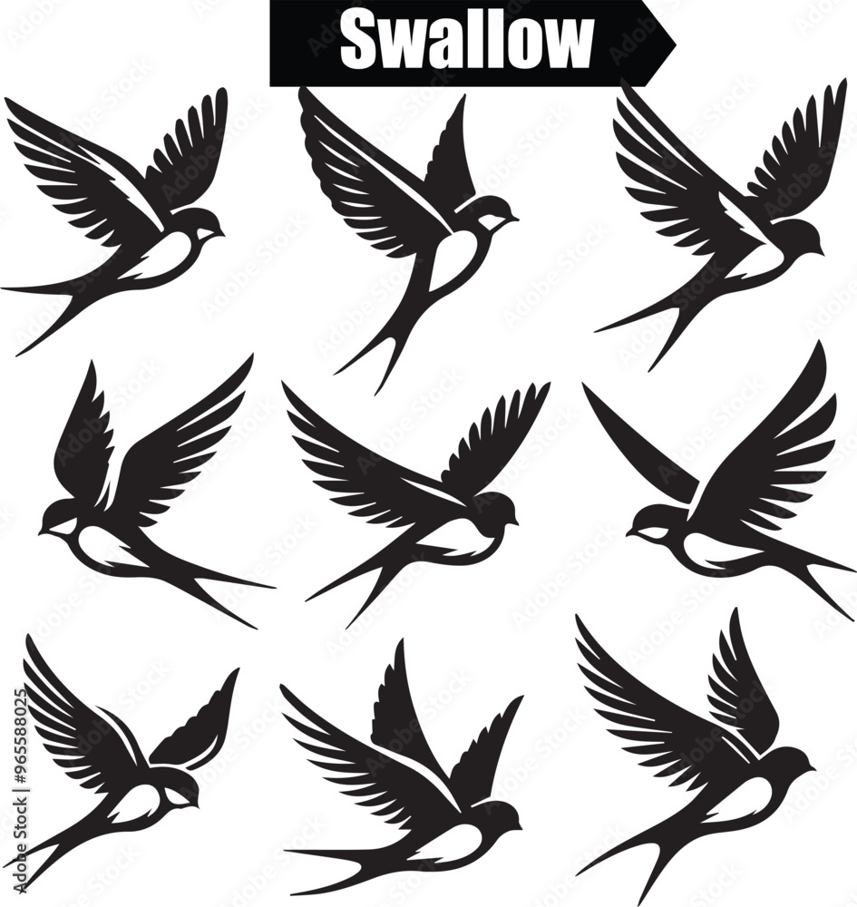Swallow Flat Black Silhouette Vector Art Bundle Swallow Flat Black Silhouette Vector Art Bundle