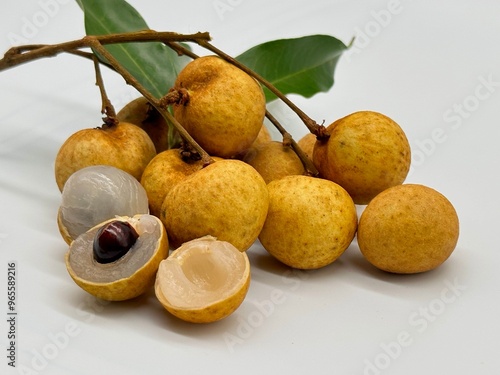 Longan with leaf isolated on white background