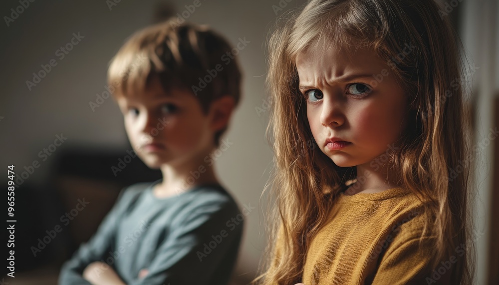 upset boy and girl, communication problems, personal boundaries of children, concept, conflict upset boy and girl, communication problems, personal boundaries of children, concept, conflict