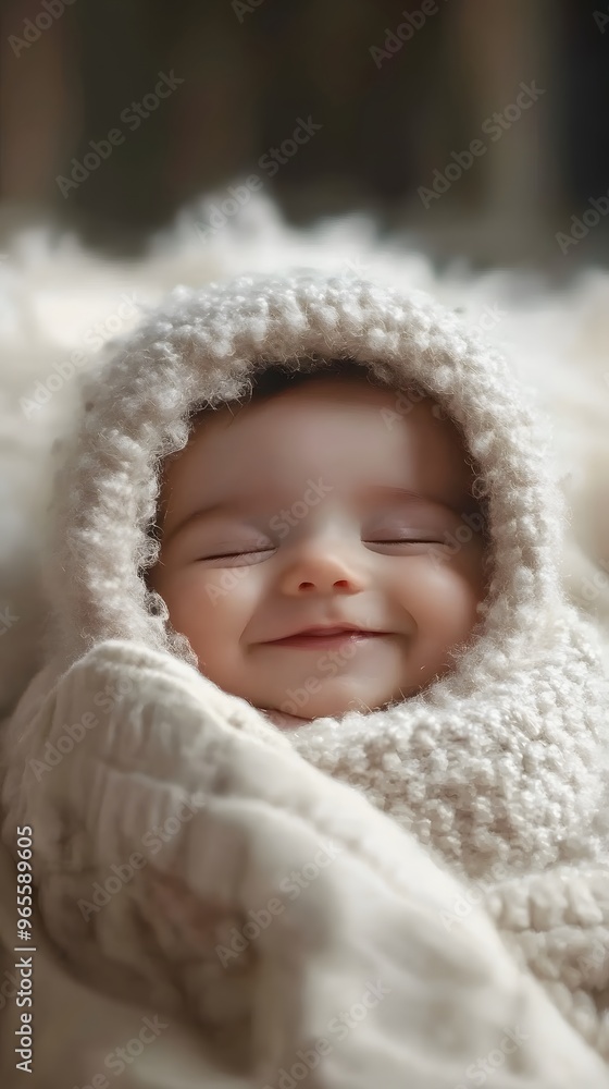A Smiling Baby Wrapped in a White Blanket A Smiling Baby Wrapped in a White Blanket