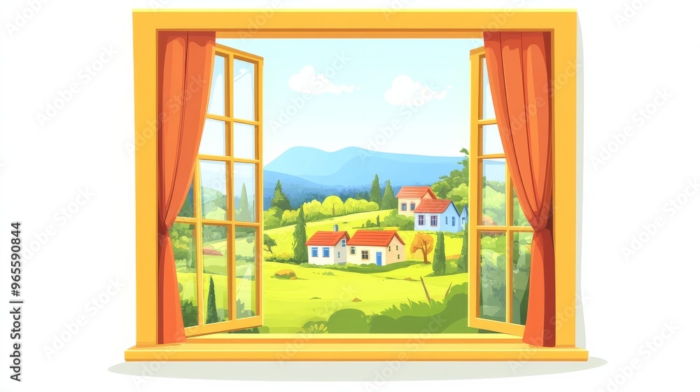 Obraz premium Open Window View of Countryside.
