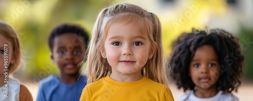 A diverse group of children playing together in a schoolyard on a sunny day