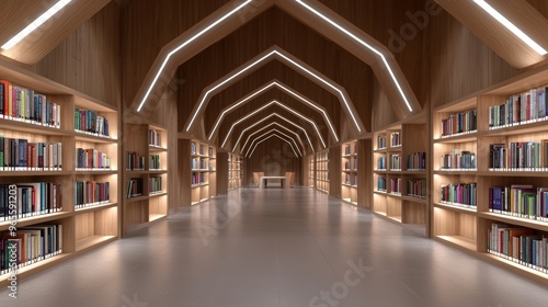 Wallpaper Mural The Role of Symmetry in Minimalist Libraries, Analyze how symmetrical layouts in minimalist library designs contribute to an organized, tranquil environment that promotes focus and learning Torontodigital.ca