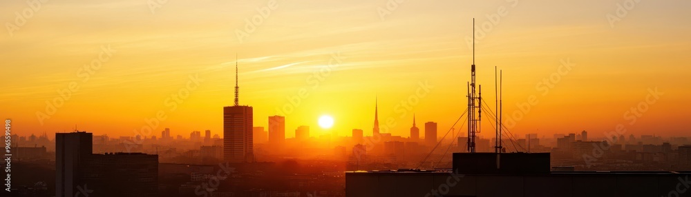 A rooftop view of city at sunset showcases stunning skyline illuminated by warm golden hues. silhouettes of buildings create dramatic contrast against vibrant sky, evoking sense of tranquility and won A rooftop view of city at sunset showcases stunning skyline illuminated by warm golden hues. silhouettes of buildings create dramatic contrast against vibrant sky, evoking sense of tranquility and won