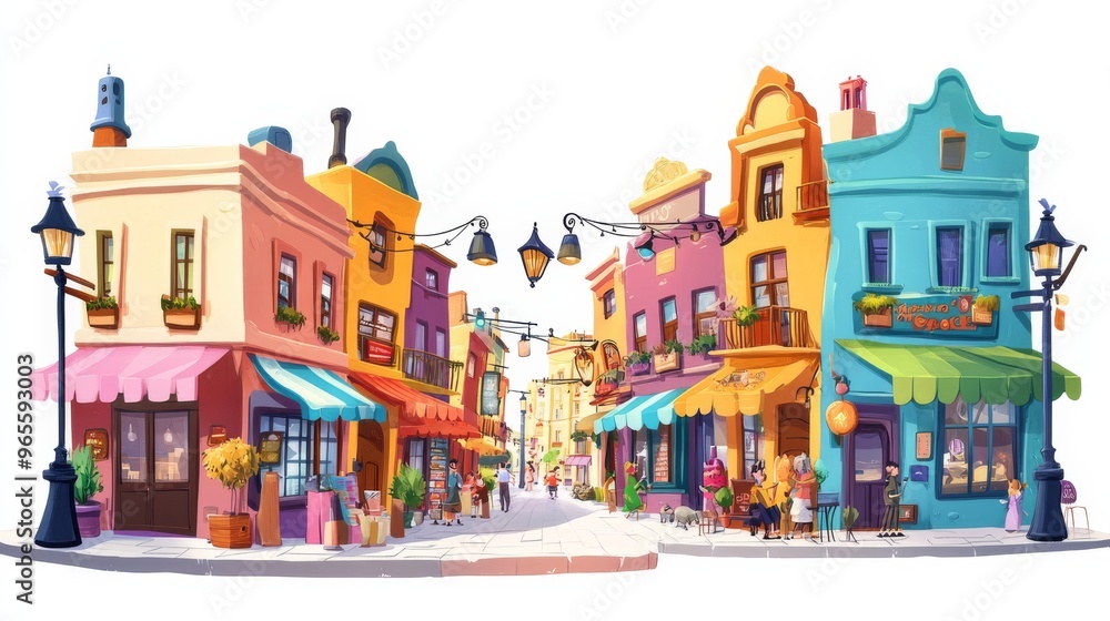 Colorful Cartoon Town Street. Colorful Cartoon Town Street.