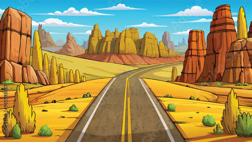 Desert Road vector art illustration