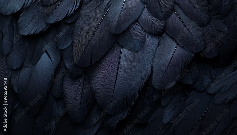 Fototapeta premium Close-Up of Black Feathers with Intricate Texture in Soft Lighting