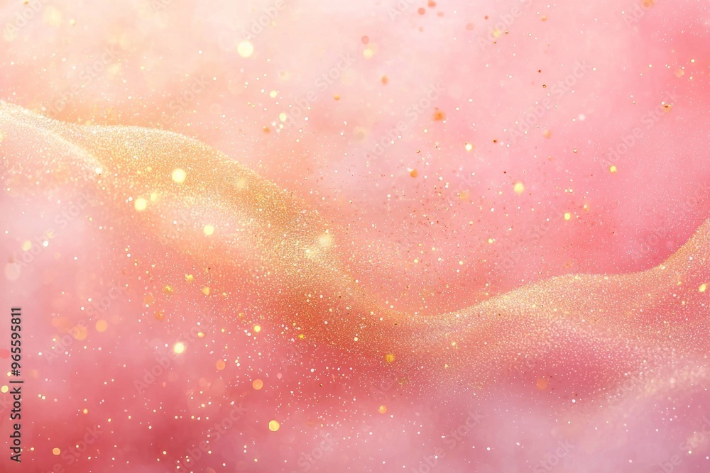 Fototapeta premium A gradient background of soft pinks and corals with subtle gold dust particles, creating a luxurious and feminine touch. 