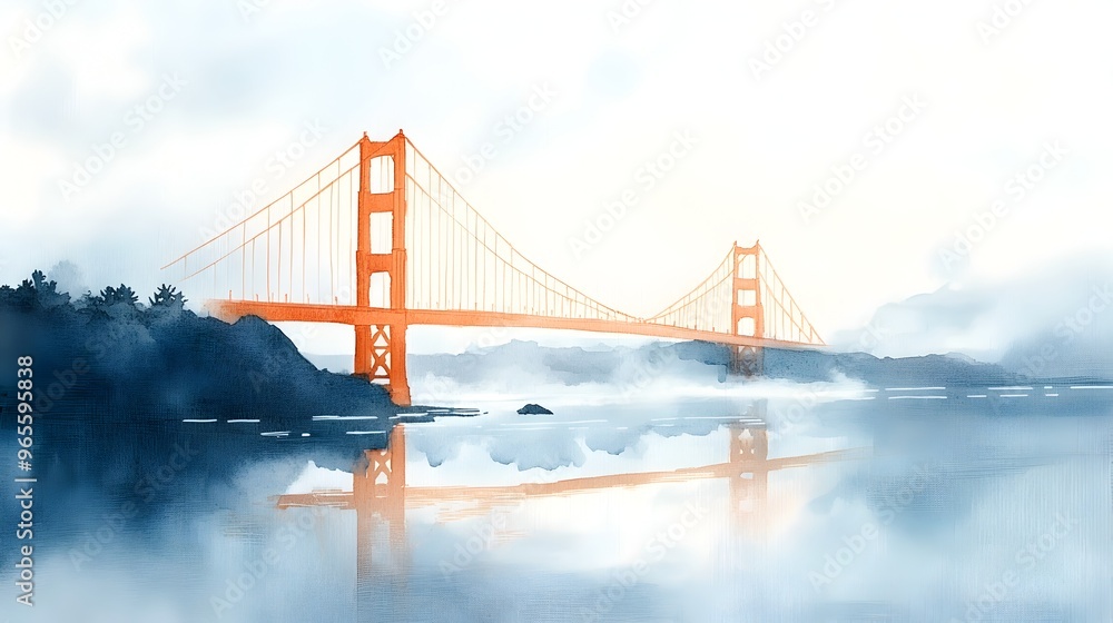 Fototapeta premium Watercolor Depiction of Golden Gate Bridge in Misty San Francisco Landscape