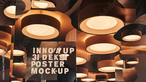 Mock up poster with ceiling lamps, 3d illustraton photo