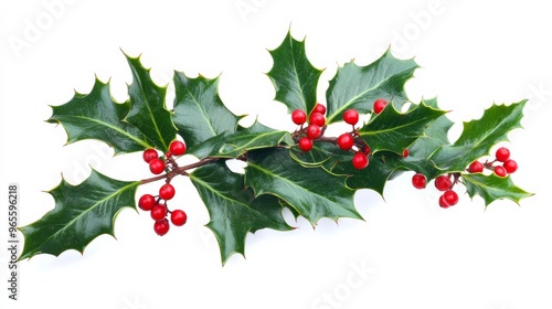 Sprig of Holly with Red Berries.