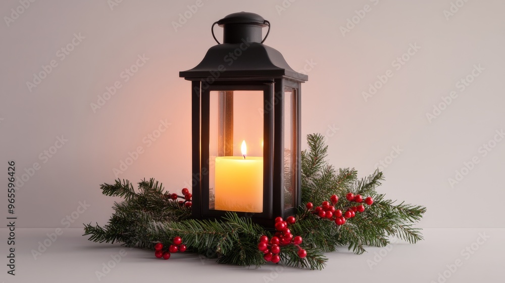 Christmas Lantern with Candle and Holly Christmas Lantern with Candle and Holly