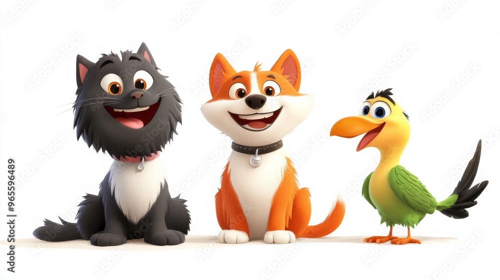 Cartoon Cat, Dog and Parrot. Cartoon Cat, Dog and Parrot.