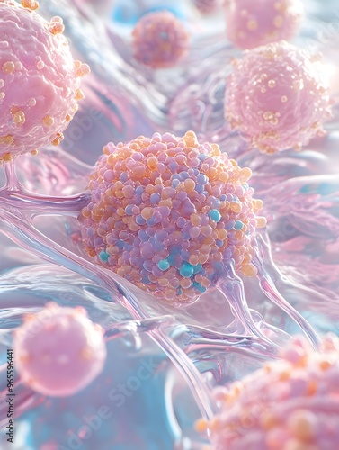 Surreal Microscopic Visualization of Breast Cancer Cells in Oncology Research Lab