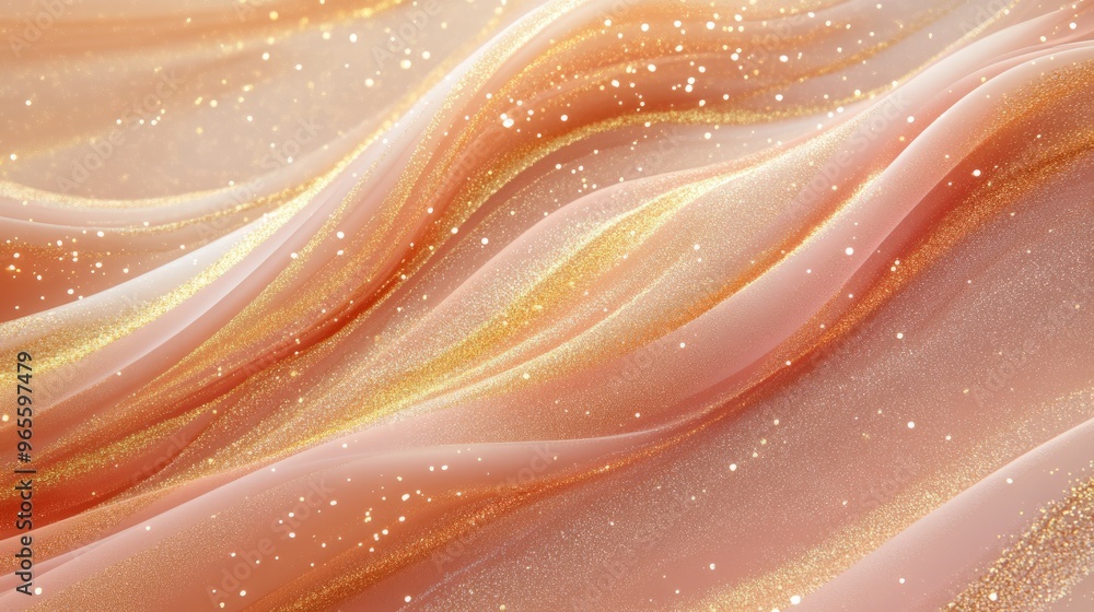 Enchanting 3D Swirling Waves with Golden Sparkles on Blush Background Enchanting 3D Swirling Waves with Golden Sparkles on Blush Background