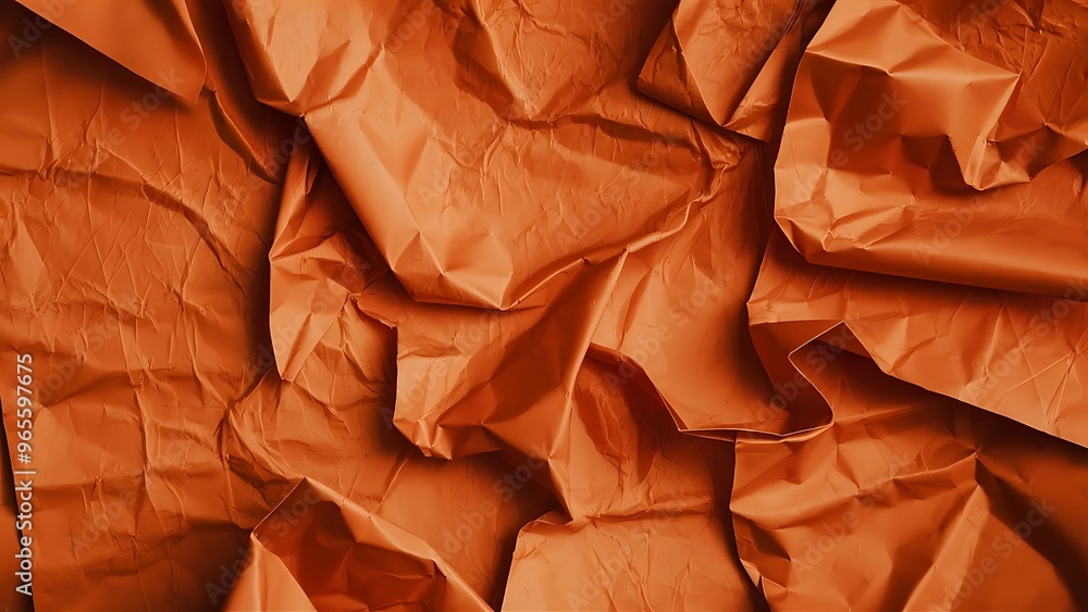 Close-up shot of orange crumpled paper for background Close-up shot of orange crumpled paper for background