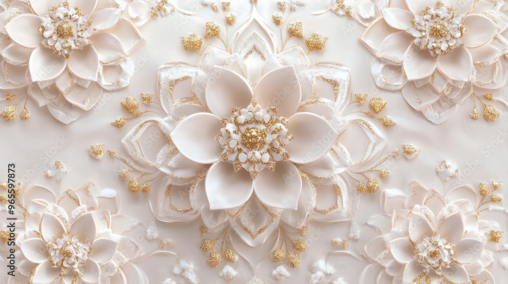 Elegant Whimsical Floral Mandalas with Gold Details on Blush Background Elegant Whimsical Floral Mandalas with Gold Details on Blush Background