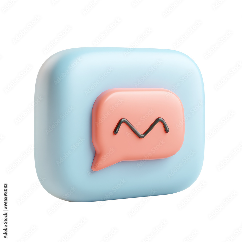 A 3D icon featuring a speech bubble in soft coral and blue hues, symbolizing messaging and communication in a modern digital context A 3D icon featuring a speech bubble in soft coral and blue hues, symbolizing messaging and communication in a modern digital context
