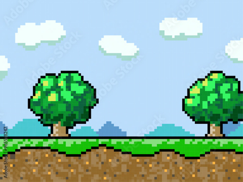 レトロゲーム画面のようなドット絵背景