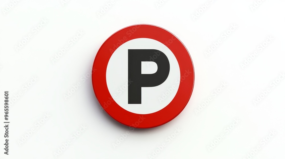 Parking Sign - Red Circle with White Background and Black 'P' Letter. Parking Sign - Red Circle with White Background and Black 'P' Letter.