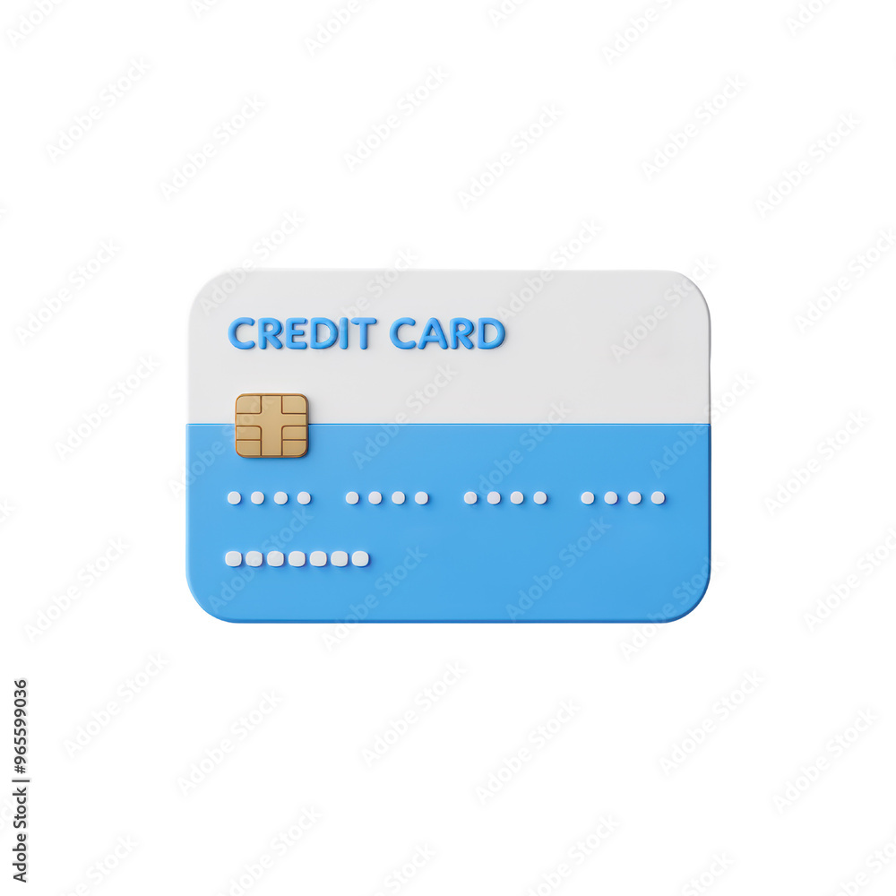 A blue and white credit card with a chip and embossed details, representing modern payment methods and financial transactions A blue and white credit card with a chip and embossed details, representing modern payment methods and financial transactions
