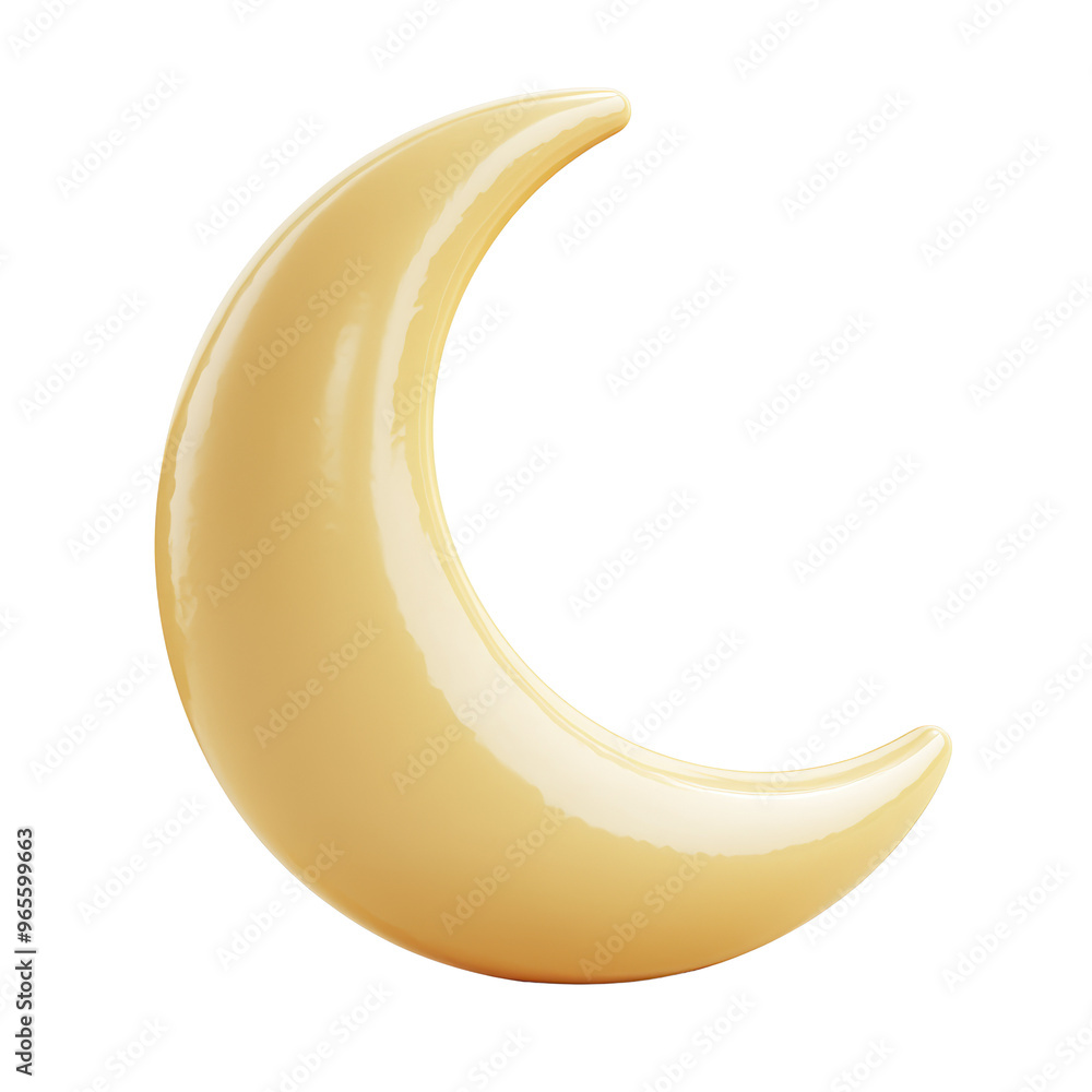A smooth, glossy crescent moon shape in a soft yellow hue, representing night and celestial themes A smooth, glossy crescent moon shape in a soft yellow hue, representing night and celestial themes