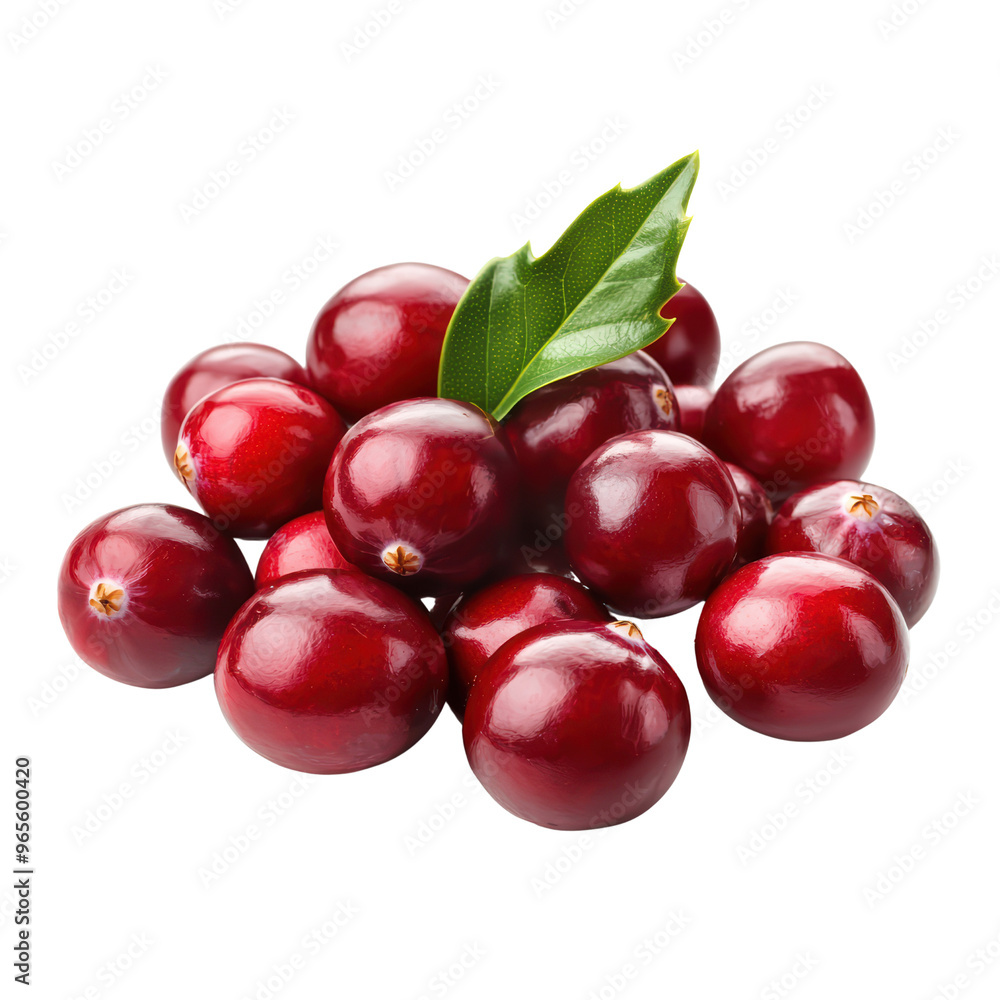 Fresh Ripe Cranberries with Green Leaf Isolated on Background Fresh Ripe Cranberries with Green Leaf Isolated on Background