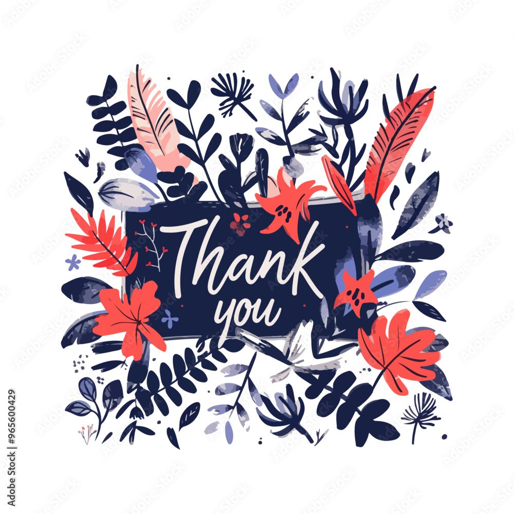 Fototapeta premium Thank you card with floral design. Perfect for expressing gratitude for any occasion. 