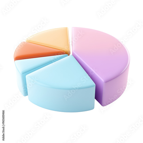 A 3D pie chart showcasing brightly colored segments, each representing different data parts. The chart has soft gradients and a modern design aesthetic
