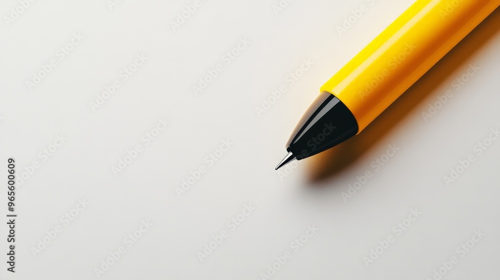 Close-up of a yellow pen with a black tip on a plain white background, focusing on minimalistic stationery design. Close-up of a yellow pen with a black tip on a plain white background, focusing on minimalistic stationery design.