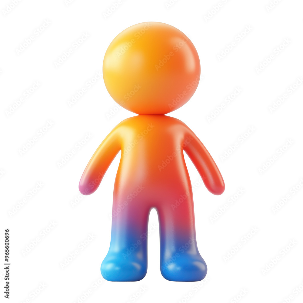 A vibrant, stylized figure with a smooth gradient transitioning from orange to blue, representing a simplistic humanoid form in 3D design A vibrant, stylized figure with a smooth gradient transitioning from orange to blue, representing a simplistic humanoid form in 3D design