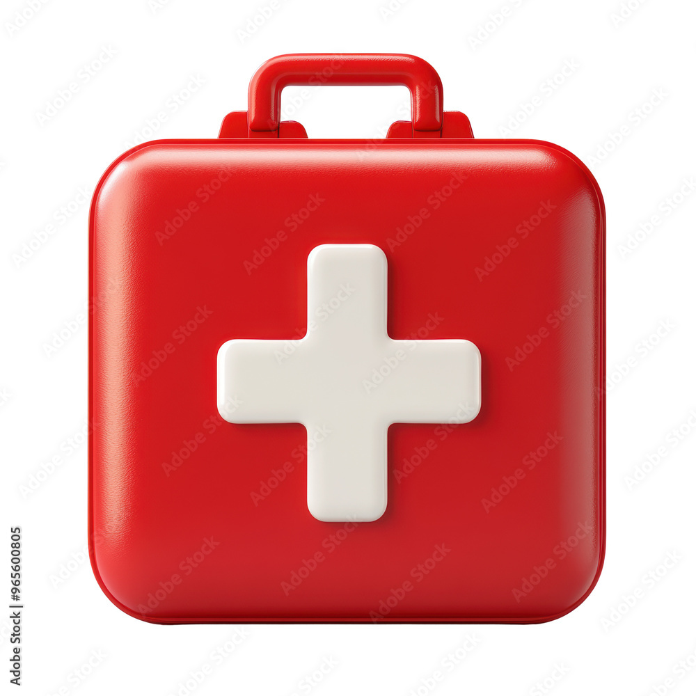 A red first aid kit featuring a prominent white cross design, commonly used for emergency medical supplies and basic healthcare needs A red first aid kit featuring a prominent white cross design, commonly used for emergency medical supplies and basic healthcare needs