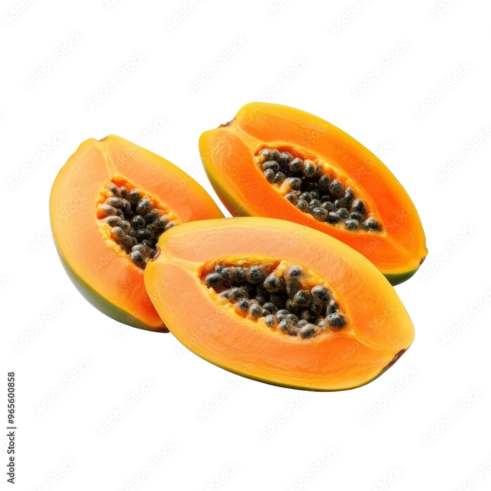 Fresh and Ripe Papaya Halves with Seeds Isolated on Background - Vibrant Tropical Fruit Fresh and Ripe Papaya Halves with Seeds Isolated on Background - Vibrant Tropical Fruit