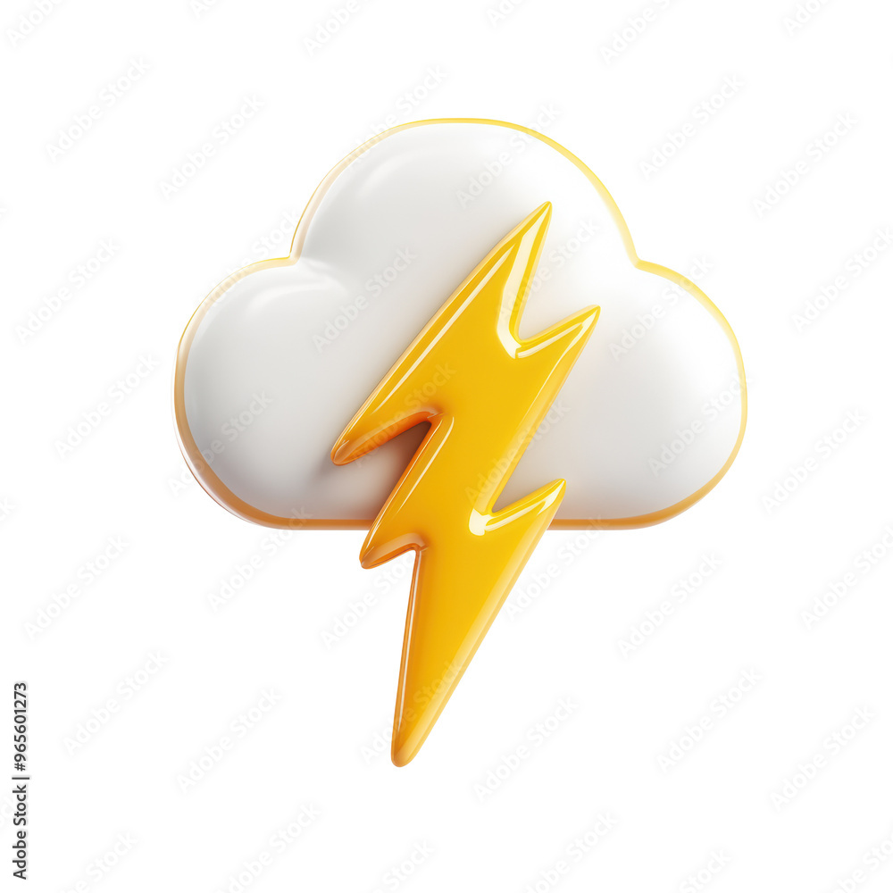 A stylized cloud with a yellow lightning bolt, symbolizing weather phenomena and stormy conditions A stylized cloud with a yellow lightning bolt, symbolizing weather phenomena and stormy conditions