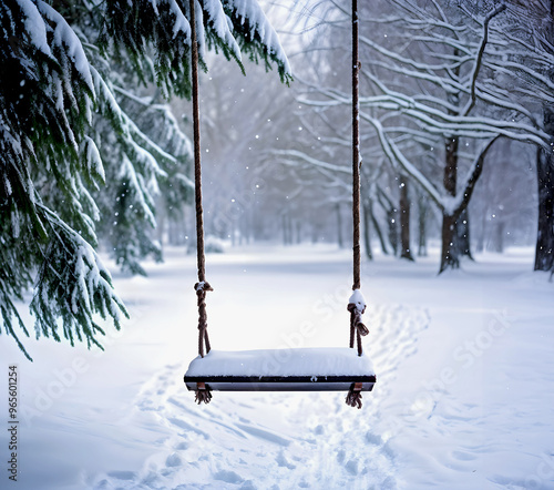 Swing in the snowy park