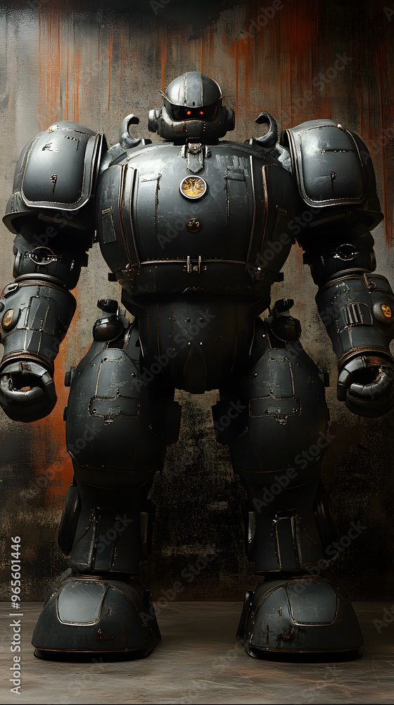 Fototapeta premium In the Japanese tokusatsu style of the Showa period, present the image of a huge robot
