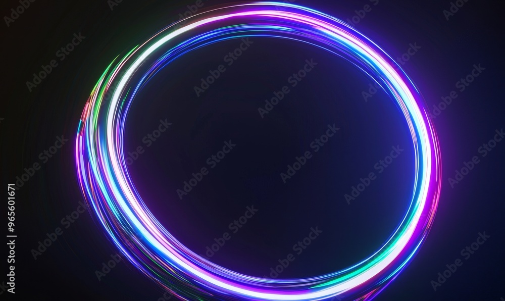 Circular neon frame on black background with blue and purple light in the middle, as well as black background with blue and purple light. Generative stock. Circular neon frame on black background with blue and purple light in the middle, as well as black background with blue and purple light. Generative stock.