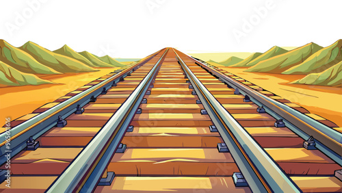 train tracks stretch out into the distance disappearing into a vanishing point on the horizon. vector art illustration. AI GENERATED