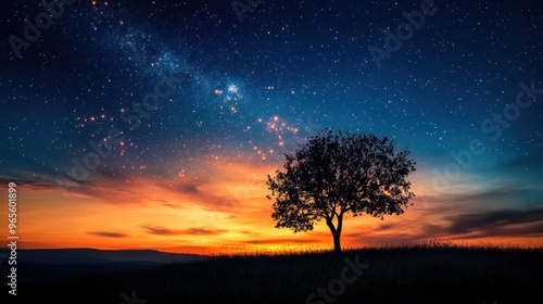 Solitary Tree Under a Starry Sky