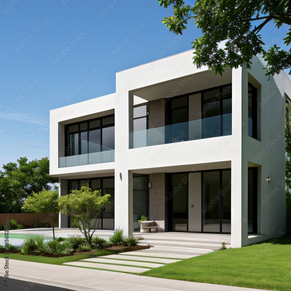 Modern luxury house with a well-manicured lawn.. Modern luxury house with a well-manicured lawn..